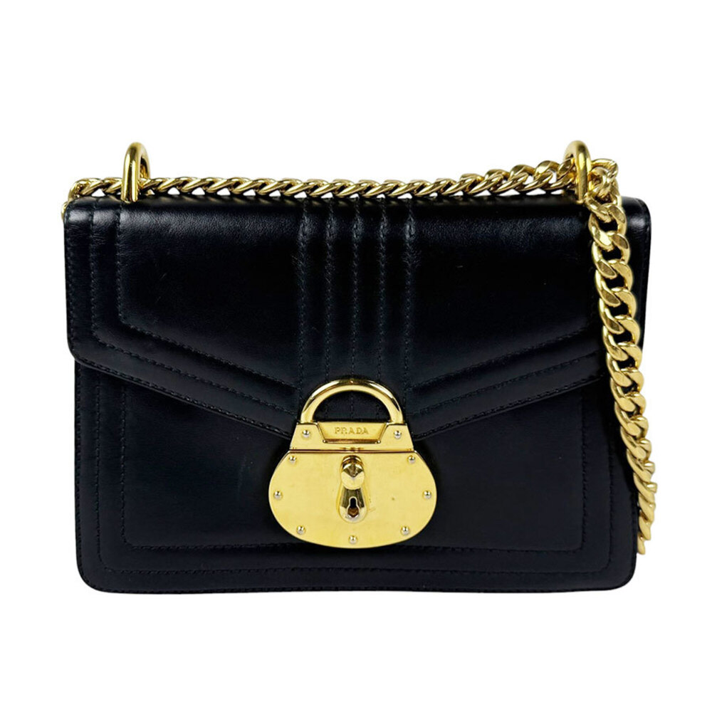 Prada PRADA Shoulder Bag Leather Black Gold Women's 1BD211 z11136